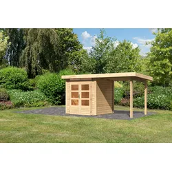 Gartenhaus KARIBU ""Ammersee 1" SET mit Anbaudach 2,35 m Breite", beige (naturbelassen), Gartenhäuser, naturbelassen oder terragrau
