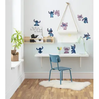 KOMAR Wandtattoo Stitch and Angle Happy - Größe 50 x 70 cm - Disney, Wandsticker, Kinderzimmer, Aufkleber, Blau,lila