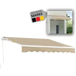 DELUKE® Gelenkarmmarkise 300x250cm - mit Handkurbel | Terrassenmarkise Klemmmarkise Balkonmarkise Sonnenmarkise Sonnenschutz  | Beige