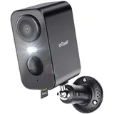 ieGeek Überwachungskamera 1 Stück 3MP Überwachungskamera Außen/InnenAkku mit 64GB Speicher (Aussen, Außen/Innen, Außenbereich, drinnen, 2K Kamera Überwachung Kabellos WLAN Aussen IP Kamera Outdoor, mit PIR Bewegungsmelder 2-Wege-Audio Farbige Nachtsicht Wasserdicht, Cloud/Memory Card Storage Alex 2,4 GHz) schwarz