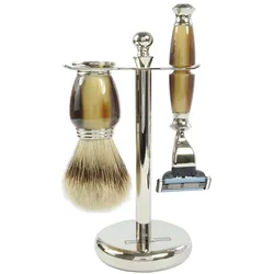 Golddachs Rasierset Silberzupf, Galalith silber
