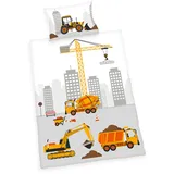Herding Baby Best Kleinkinder-Bettwäsche-Set, Jana Baustelle Wendemotiv, Bettbezug 100 x 135 cm, Kopfkissenbezug 40 x 60 cm, Baumwolle/Renforcé