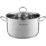 AMBITION Kochtopf Acero 24 cm / 6,4 L Edelstahl Topf Suppentopf Niedrigtopf Deckel alle Herdarten Induktion Spülmaschine Maßstab innen