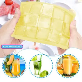 Intirilife 2x Eiswürfelformen in GELB - 2er Set à 15 Fächer Eiswürfel Silikonformen mit Deckel - 18 x 13 x 2.5