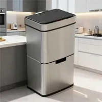 72L grau Automatischer Mülleimer,mit 3 + 1 Abteilungstrennung, Sensor-Abfalltrennung,Edelstahl,dauerhafter Metallbin,Küchenmülleimer. - Grau