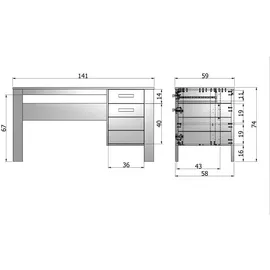 Woood Schreibtisch Dennis aus Kiefernholz, skandinavisches Design, Dunkelgrau lackiert, mit Schubladen Schubladen, rechteckig, eckig, 59x74x141 cm, Stauraum, Arbeitszimmer, Schreibtische, Bürotische