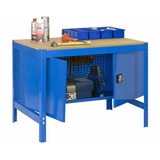 PROREGAL® Werkbank Werkbank Buffalo mit Schrank, (2 verschiedene Größen (HxBxT 84 x 90/120 x 61/76cm), Traglast 600kg, Blau/Grau) blau 90 cm x 84 cm x 61 cm