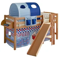 TICAA Hochbett Tino mit Rutsche 90 x 200 cm Buche massiv natur speed