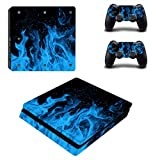 DOTBUY PS4 Slim Skin Aufkleber Sticker Design Folie schützende Haut Schale für Sony Playstation 4 Slim Konsole und 2 Dualshock Controller (Blue Fire)