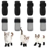 CIATBYYJ 8 Stück Verstellbare Katzenschuhe aus Netzstoff, Anti Kratz Katzen Socken, Katzenpfotenschutz, Katzen Schuhe, Krallenschutz Katze Katzenstiefel zum Baden,Schneiden von Nägeln (Grau,M)