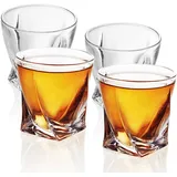 Intirilife 4x Whisky Glas in KRISTALL KLAR 'Twisted' – Old Fashioned Whiskey Kristallglas Bleifrei im Sculpture Design spülmaschinengeeignet perfek
