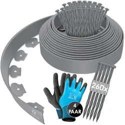 KESSER® Flexible Rasenkante aus Kunststoff Länge 10m Höhe 5cm, mit 50 Erdanker + Handschuhe, Beeteinfassung Beetumrandung Beetbegrenzung Mähkante Pflastersteine Palisade