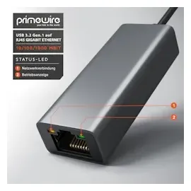 Primewire Netzwerk-Adapter USB Typ A zu RJ-45 (Ethernet), USB 3.2 Netzwerkadapter extern mit Gigabit RJ45 Anschluss