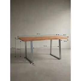 KADIMA DESIGN Bürotisch Massivholz Baumkante Industrial 180x90 cm Akazie XXL mit Chromgestell Goldbraun Handarbeit Tarn Kollektion Kadima Design