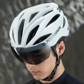 ROCKBROS Fahrradhelm mit Visier und abnehmbarer UV-Schutzbrille, Unisex, schwarz