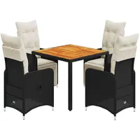 vidaXL 5-tlg Garten-Bistro-Set mit Kissen Schwarz Poly Rattan Modell 10