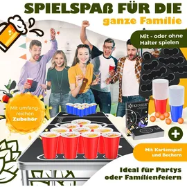Kesser KESSER® Bier Pong Tisch Set mit Kartenspiel Trinkspiel inkl. 100 Becher (50 Rot & 50 Blau), 6 Bälle + Regelwerk Partyspiele Table Höhenverstellbar Klappbarer ohne oder mit LED
