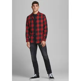 JACK & JONES Gingham Twill Langarmhemd Brick Red / Slim Fit M