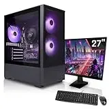 SYSTEMTREFF Basic Gaming Komplett PC Set AMD Ryzen 7 5700G 8x4.6GHz | Radeon RX Vega 8 4K DX12 | 1TB M.2 NVMe | 32GB DDR4 RAM | Windows 11 | 27 TFT Monitor | Desktop Paket Computer für Gamer, Gaming