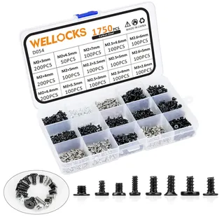 WELLOCKS Mini-Schrauben, M2, M2,2, M2,5, M2,6, M3, hochpräzise, selbstschneidende Schrauben, Mikroschrauben, winzige elektronische Schrauben, Sortimentsset, Karbonstahl für Maus- und Tastaturreparatur