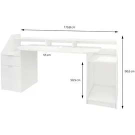 ML-Design Schreibtisch Computertisch Einstellbar Laptoptisch Tisch PC Weiß 179,8x90,6x55cm