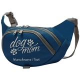 Tierisch-tolle Geschenke Dog Mom Bauchtasche Leckerlie -Tasche mit Wunschnamen personalisiert | Hundetraining | Leckerlie Beutel (Blau/Grau)