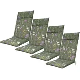 4er-Set Luxuriöse Hochlehner-Auflage, Gartenstuhlkissen wasserabweisend, Blumenmuster grün, 120 x 50 cm, weich & komfortabel für optimale Entspannung