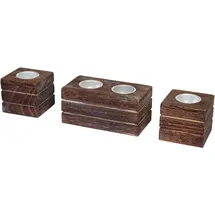 Mendler Teelichthalter Leuca Aluminium/Holz Braun