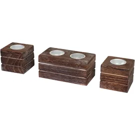 Mendler Teelichthalter Leuca Aluminium/Holz Braun