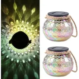 Solar Laterne Glas, Solarleuchte Glas Solar Tischlampe als Deko IP65 Wasserdicht für Garten, Hof (2 Stück)