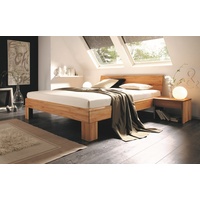 Natur24 Einzelbett Bett Andorra1020 Komforthöhe Kernbuche 90x220 Winkelfüße Kopfteil braun