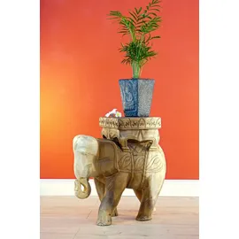 KINAREE Beistelltisch Elefant, natur, Akazie Holz, Blumen Hocker Tisch Schnitzerei