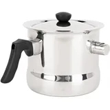 Karl Hausmann Milchtopf induktion 1.5L mit Deckel - Kochtopf mit Pfeife - Milchtopf doppelwandig mit Bakelitgriff - Simmertopf - Puddingtopf aus Edelstahl - Milchtöpfe Klein