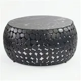FineBuy Couchtisch rund 65cm Sofatisch Aluminium schwarz Metall Marmor Wohnzimmertisch