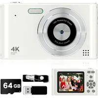 2025 Digitalkamera, Kinderkamera, Vlog-Kamera mit 64 GB Karte, Umhängeband, 16-facher Zoom, Anti-Shake, Kartenleser, 44 MP kompakte, tragbare kleine Punkt-Kamera, Geschenk für Kinder, Studenten