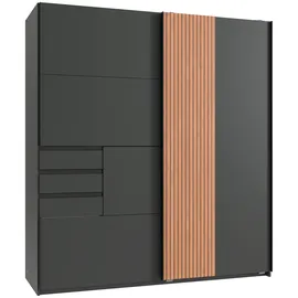 WIMEX Schwebetürenschrank WIMEX "Coburg, Kleiderschrank Made in Germany", schwarz (graphit, akustiklamellen nachbildung artisan eiche nachbildung), B:180cm H:198cm T:65cm, Spanplatte, Schränke, Schwebetürenschrank, mit Akustikpaneel Optik oder Holzoptik