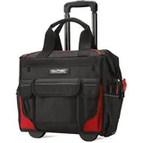 HAUTMEC Rollende Werkzeugtasche mit Rädern (37 x 26 x 36 cm), Werkzeugtrolley mit 25 Taschen, Teleskopgriff & wasserabweisendem Oxford-Gewebe, Offene Werkzeugtasche für Baustelle & Werkstatt – HT0179