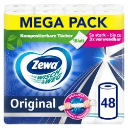 Zewa Wisch & Weg Küchenrolle Original Großpackung 42837 , 1 Großpackung = 6 Packungen à 8 Rollen zu je 45 Blatt