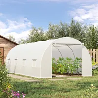 Outsunny Gewächshaus 595x300x200cm Foliengewächshaus Tomatenhaus Mit Tür, Fenster, Folientunnel Aus Verzinktem Stahl, Pflanztunnel, Treibhaus Inkl. Erdanker Seilen, Gartentunnel, Weiß