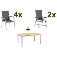 KETTLER Basic Plus Sitzgruppe, silber/ anthrazit, 160 x 95 cm, Alu, 4 Stapel-, 2 Multipositionssessel