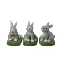 MARELIDA Blumentopffüße Hasen 3er Set grau