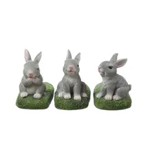 MARELIDA Blumentopffüße Hasen 3er Set grau