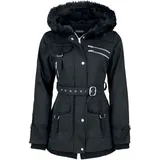 Gothicana by EMP Damen schwarze Winterjacke mit Taillengürtel 5XL - 5XL