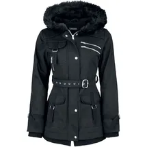 Gothicana by EMP Damen schwarze Winterjacke mit Taillengürtel 5XL - 5XL