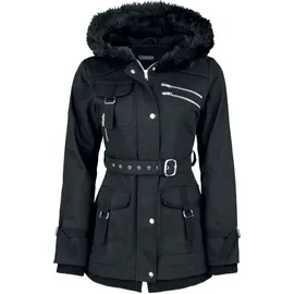 Gothicana by EMP Damen schwarze Winterjacke mit Taillengürtel 5XL - 5XL