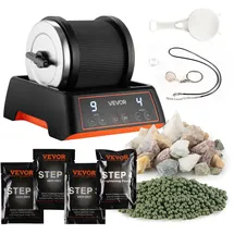 Vevor Poliermaschine Steinpolierer 0,9 kg belastbar, 4 Drehzahlstufen, Steinpolierset mit Rohedelsteinen & Polierkörnern & 9-Tage-Poliertimer & intuitivem Bedienfeld, Schwarz