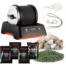 Vevor Poliermaschine Steinpolierer 0,9 kg belastbar, 4 Drehzahlstufen, Steinpolierset mit Rohedelsteinen & Polierkörnern & 9-Tage-Poliertimer & intuitivem Bedienfeld, Schwarz
