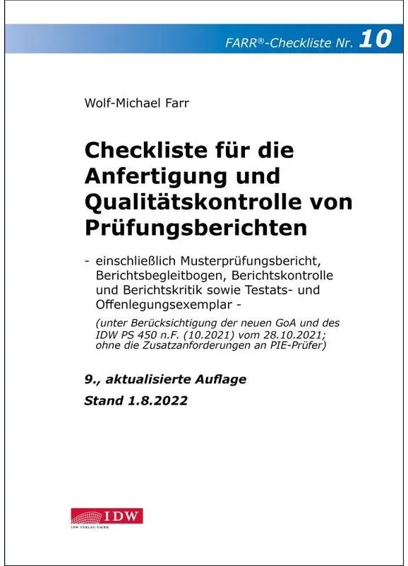Checkliste 10 Für Die Anfertigung Und Qualitätskontrolle Von Prüfungsberichten - Wolf-Michael Farr  Kartoniert (TB)