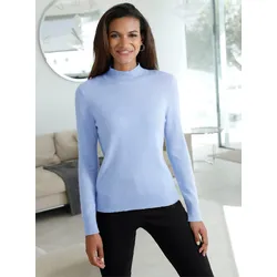 Stehkragenpullover CLASSIC "Kaschmir-Pullover", Damen, Gr. 48/50, blau (blau, meliert), 100% Kaschmir, unifarben, Langarm, Pullover