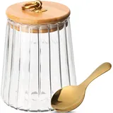 Belle Vous Vorratsgläser mit luftdichtem Deckel und Löffel - 650ml Aufbewahrungsgläser - Vorratsglas mit Holz Deckel - gerippter Glas Behälter mit Holzdeckel für Lebensmittel